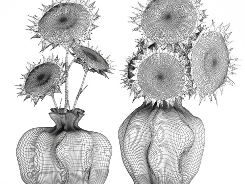 Buqu&ecirc; realista verde preto girassol flores vaso decora&ccedil;&atilde;o Modelo 3D