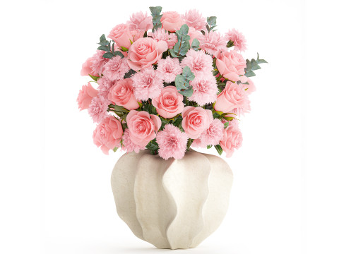 Realistischer Blumenstrauß rosa Blumen Nelke Rosenvase Dekor 3D Modell