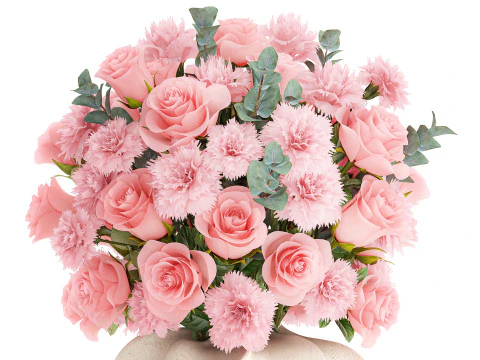 Realistisch boeket roze bloemen anjer roze vaas decor 3D Model