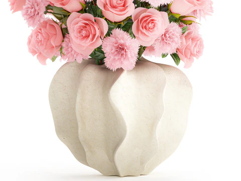 Realistisch boeket roze bloemen anjer roze vaas decor 3D Model