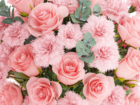 現実的な花束ピンクの花カーネーションバラの花瓶の装飾 3Dモデル