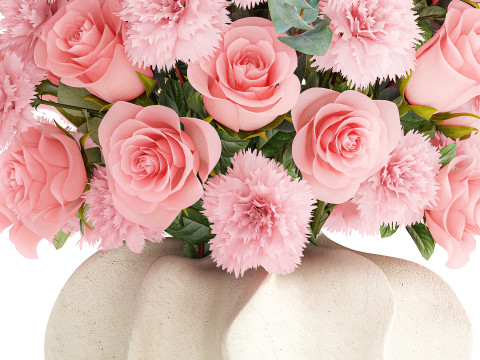 現実的な花束ピンクの花カーネーションバラの花瓶の装飾 3Dモデル