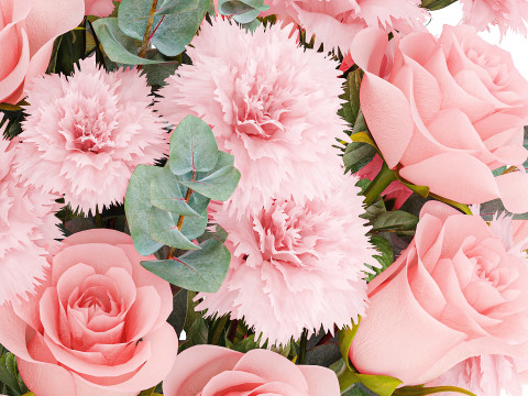 現実的な花束ピンクの花カーネーションバラの花瓶の装飾 3Dモデル
