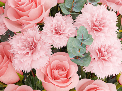 現実的な花束ピンクの花カーネーションバラの花瓶の装飾 3Dモデル