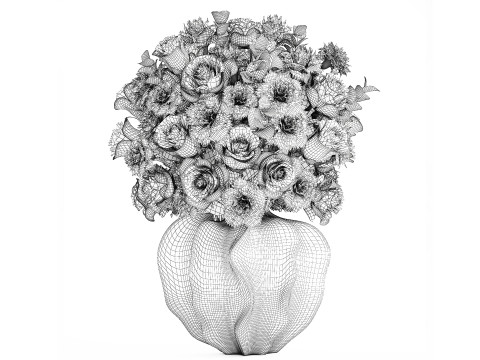 現実的な花束ピンクの花カーネーションバラの花瓶の装飾 3Dモデル