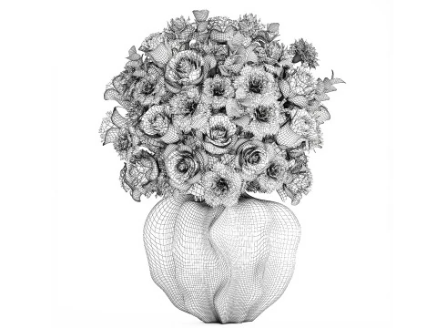 Realistisch boeket roze bloemen anjer roze vaas decor 3D Model