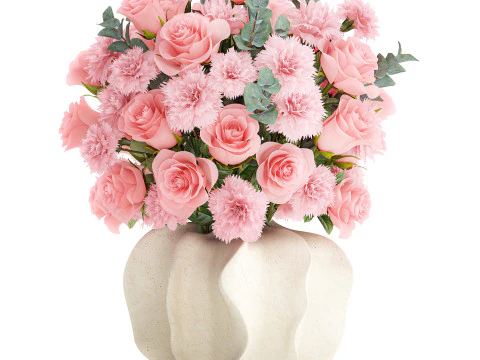 Realistisch boeket roze bloemen anjer roze vaas decor 3D Model
