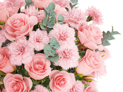 現実的な花束ピンクの花カーネーションバラの花瓶の装飾 3Dモデル