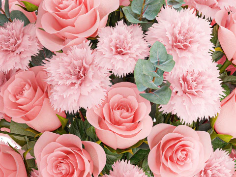 Realistisch boeket roze bloemen anjer roze vaas decor 3D Model