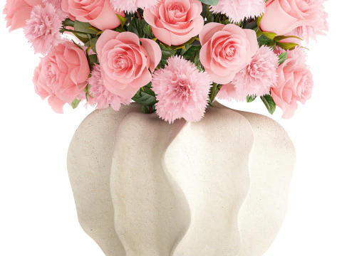 Realistisch boeket roze bloemen anjer roze vaas decor 3D Model