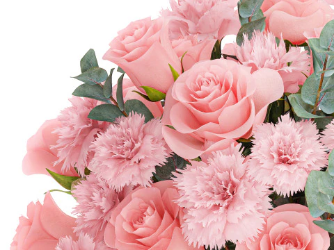 Realistisch boeket roze bloemen anjer roze vaas decor 3D Model