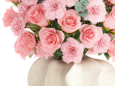 Realistisch boeket roze bloemen anjer roze vaas decor 3D Model