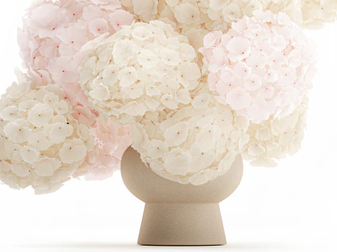 Bouquet pink flowers white hydrangea modern vase decor 3D Model