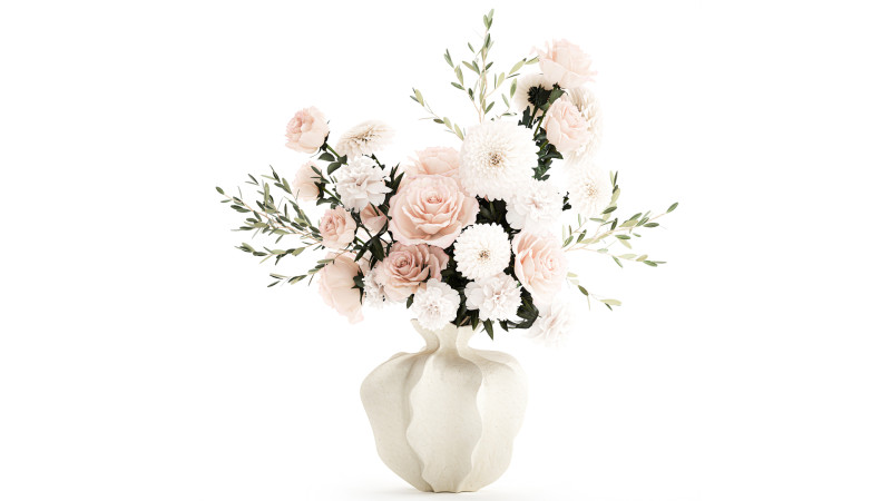 Bouquet di fiori bianchi peonia rosa vaso di decorazioni per matrimoni Modello 3D .c4d .max .obj .3ds .fbx .stl .blend 