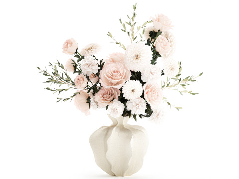 गुलदस्ता सफेद फूल पेनी गुलाब विवाह सजावट फूलदान 3D मॉडल