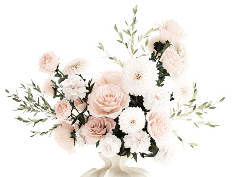 Bouquet di fiori bianchi peonia rosa vaso di decorazioni per matrimoni Modello 3D
