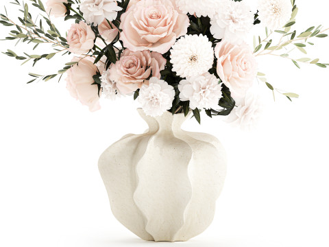 Bouquet di fiori bianchi peonia rosa vaso di decorazioni per matrimoni Modello 3D