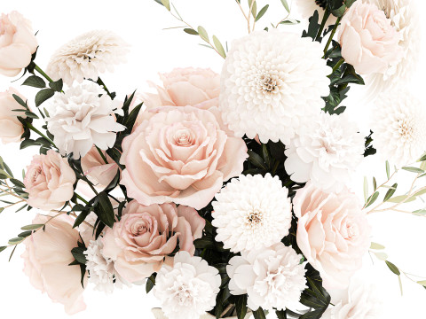 Bouquet di fiori bianchi peonia rosa vaso di decorazioni per matrimoni Modello 3D