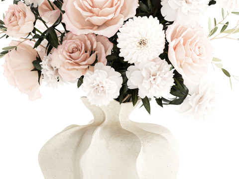 Bouquet di fiori bianchi peonia rosa vaso di decorazioni per matrimoni Modello 3D