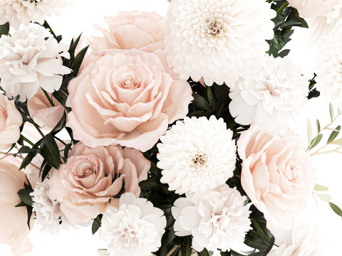 Bouquet di fiori bianchi peonia rosa vaso di decorazioni per matrimoni Modello 3D