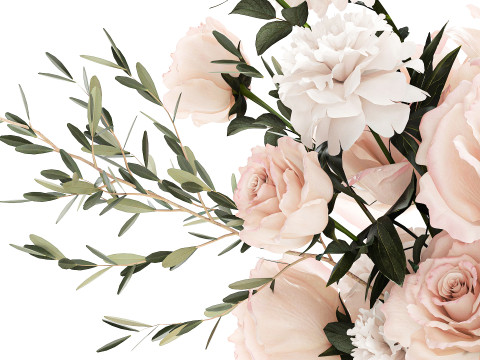 Bouquet di fiori bianchi peonia rosa vaso di decorazioni per matrimoni Modello 3D