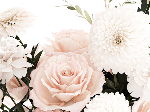 Bouquet di fiori bianchi peonia rosa vaso di decorazioni per matrimoni Modello 3D