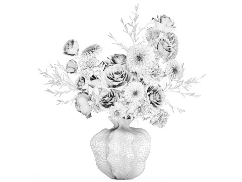 Bouquet di fiori bianchi peonia rosa vaso di decorazioni per matrimoni Modello 3D