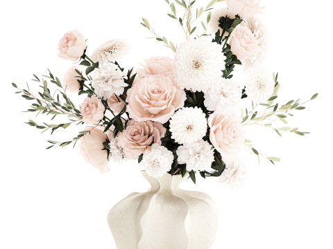 Bouquet di fiori bianchi peonia rosa vaso di decorazioni per matrimoni Modello 3D