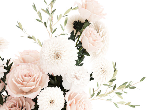 Bouquet di fiori bianchi peonia rosa vaso di decorazioni per matrimoni Modello 3D