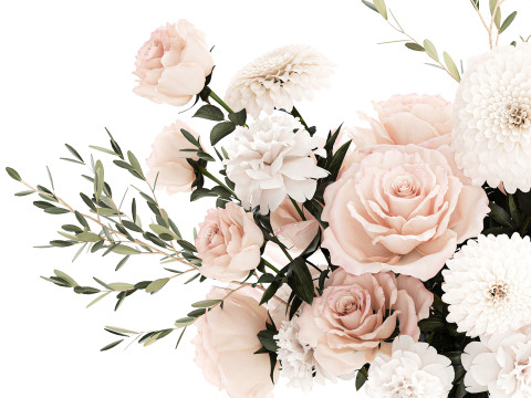 Bouquet di fiori bianchi peonia rosa vaso di decorazioni per matrimoni Modello 3D