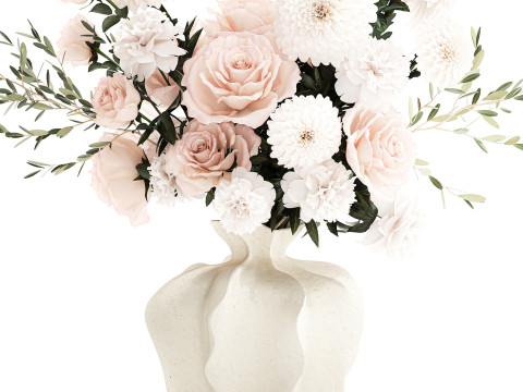 Bouquet di fiori bianchi peonia rosa vaso di decorazioni per matrimoni Modello 3D