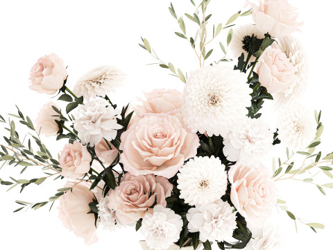 Bouquet di fiori bianchi peonia rosa vaso di decorazioni per matrimoni Modello 3D