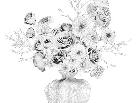 Bouquet di fiori bianchi peonia rosa vaso di decorazioni per matrimoni Modello 3D