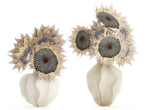 Magnifique bouquet de fleurs de tournesol, ensemble de décoration de vase, 687 Modèle 3D