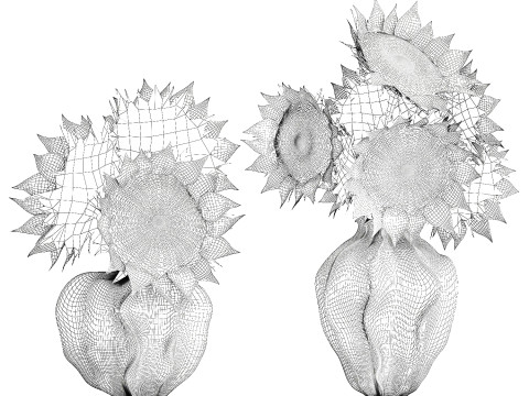 Lindo buqu&ecirc; de flores de girassol conjunto de decora&ccedil;&atilde;o de vaso 687 Modelo 3D