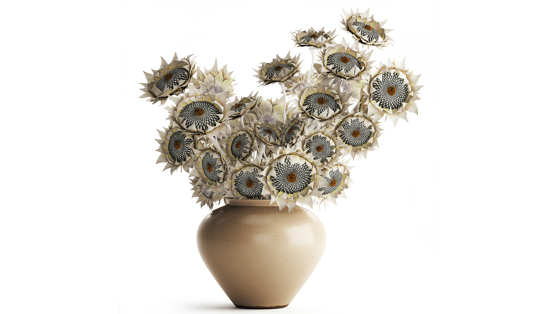 Buquê de girassol flores secas vaso de cerâmica decoração nova Modelo 3D .c4d .max .obj .3ds .fbx .stl .blend