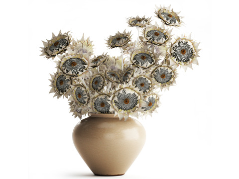 꽃다발 해바라기 말린 꽃 세라믹 꽃병 장식 새 상품 3D 모델