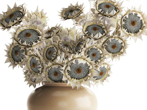 Buqu&ecirc; de girassol flores secas vaso de cer&acirc;mica decora&ccedil;&atilde;o nova Modelo 3D