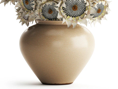 Buqu&ecirc; de girassol flores secas vaso de cer&acirc;mica decora&ccedil;&atilde;o nova Modelo 3D