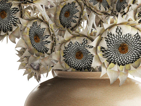 Buqu&ecirc; de girassol flores secas vaso de cer&acirc;mica decora&ccedil;&atilde;o nova Modelo 3D