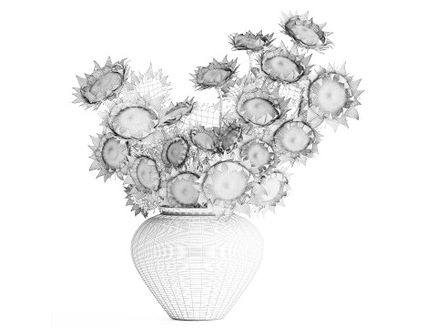 Buqu&ecirc; de girassol flores secas vaso de cer&acirc;mica decora&ccedil;&atilde;o nova Modelo 3D