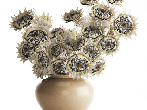 Buqu&ecirc; de girassol flores secas vaso de cer&acirc;mica decora&ccedil;&atilde;o nova Modelo 3D