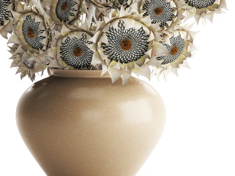 Buqu&ecirc; de girassol flores secas vaso de cer&acirc;mica decora&ccedil;&atilde;o nova Modelo 3D