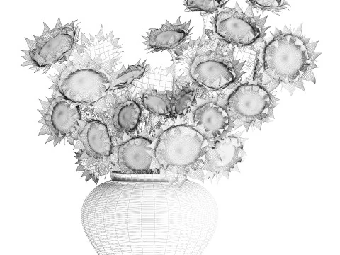 Buqu&ecirc; de girassol flores secas vaso de cer&acirc;mica decora&ccedil;&atilde;o nova Modelo 3D