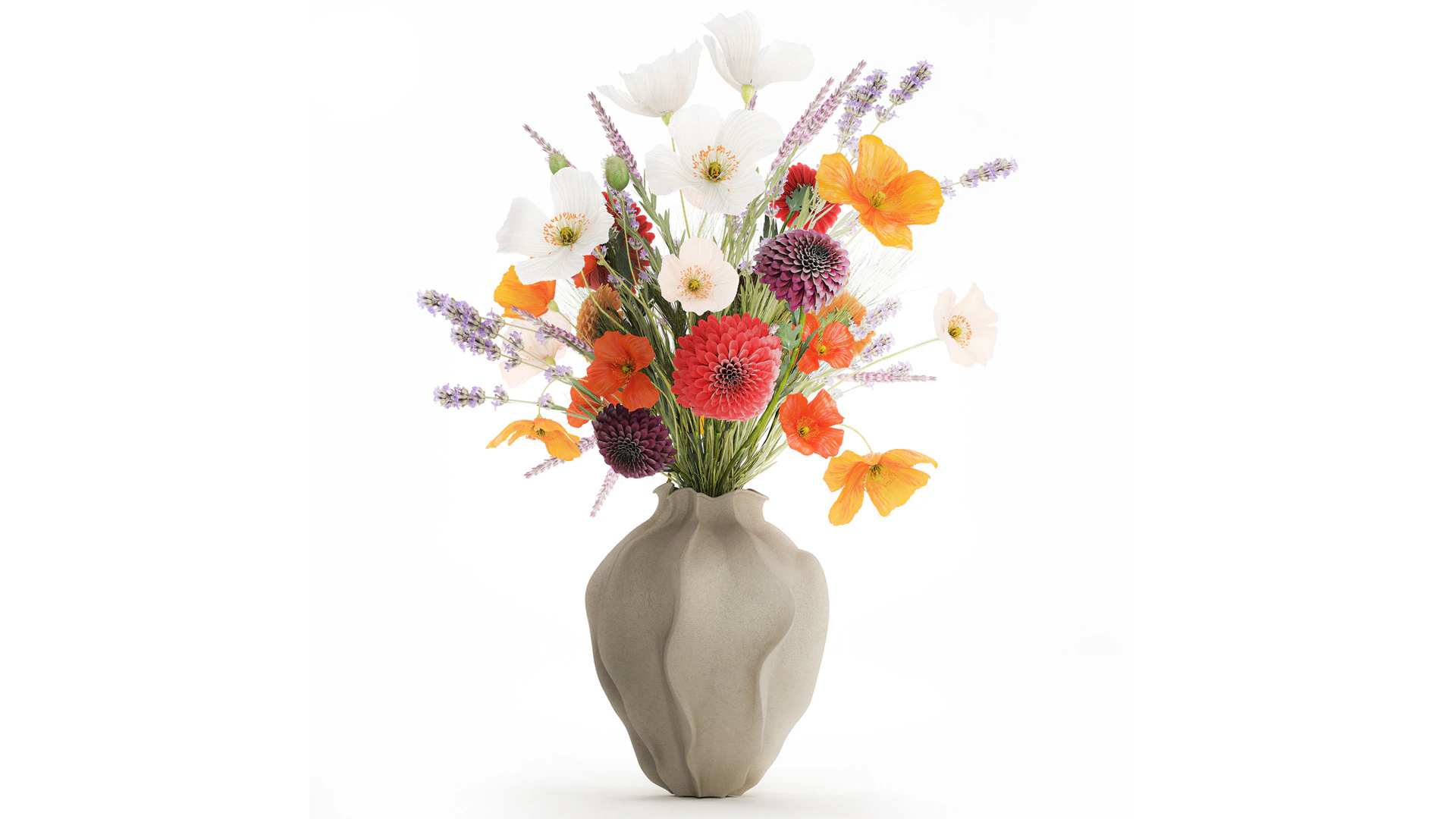 Buqu&ecirc; de flores silvestres realista, papoula, lavanda, vaso de trigo Modelo 3D .c4d .max .obj .3ds .fbx .stl .blend 
