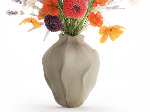 Buqu&ecirc; de flores silvestres realista, papoula, lavanda, vaso de trigo Modelo 3D