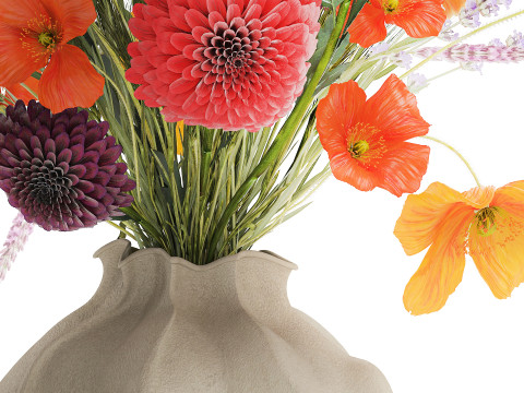 Realistische wilde bloemenboeket papaver lavendel tarwevaas 3D Model