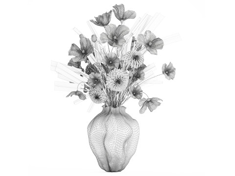 Realistische wilde bloemenboeket papaver lavendel tarwevaas 3D Model