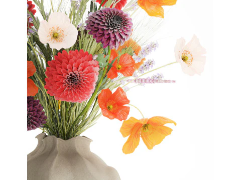 Buqu&ecirc; de flores silvestres realista, papoula, lavanda, vaso de trigo Modelo 3D