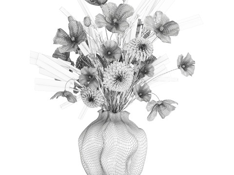 Realistische wilde bloemenboeket papaver lavendel tarwevaas 3D Model